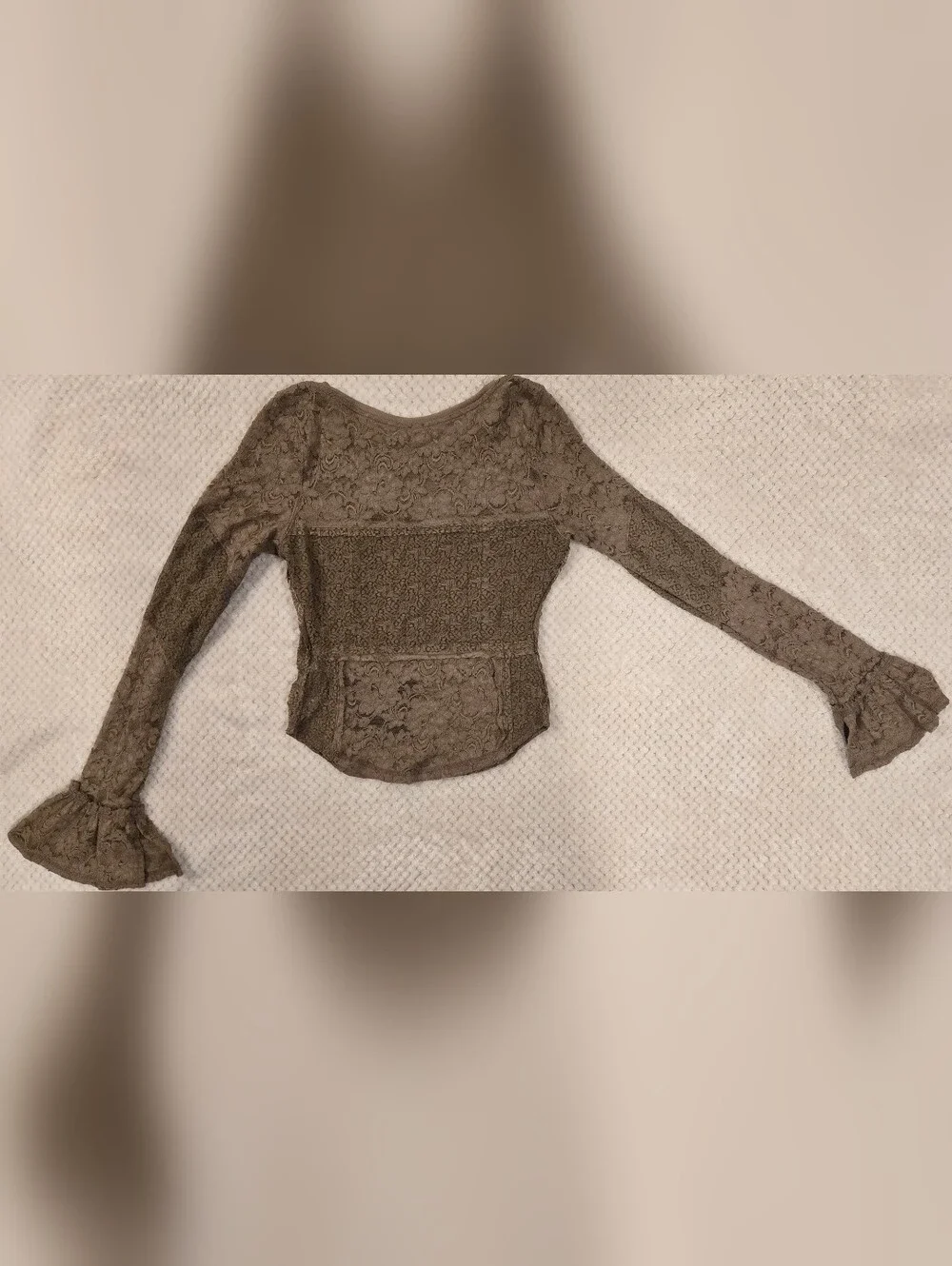 Free People Dutch Cocoa Lace Bell Sleeve Top NWT Small Boho Romantic